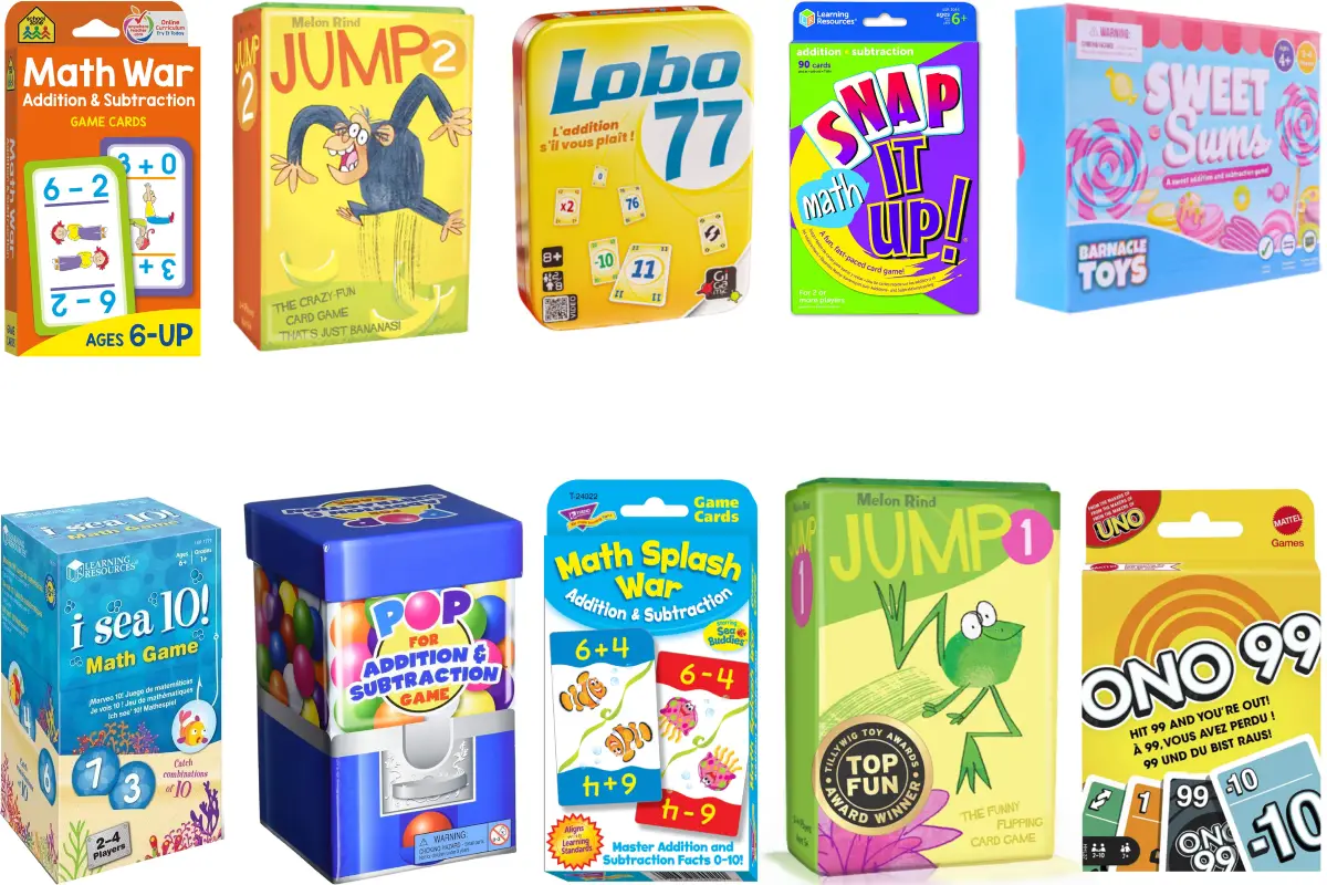 16 Addition and Subtraction Card Games for PreK to 5th Graders
